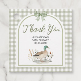 Gingham Sage Grönt Mallard Anka Baby Shower Gåvor Etiketter