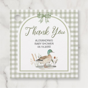 Gingham Sage Grönt Mallard Anka Baby Shower Gåvor Etiketter