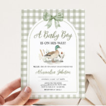 Gingham Sage Grönt Mallard Anka Baby Shower