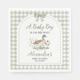 Gingham Sage Grönt Mallard Anka Baby Shower Pappersservett