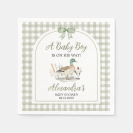 Gingham Sage Grönt Mallard Anka Baby Shower Pappersservett