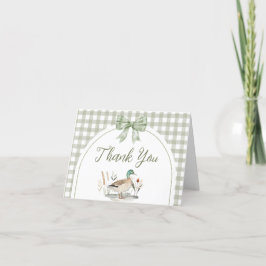 Gingham Sage Grönt Mallard Anka Baby Shower Tack Kort