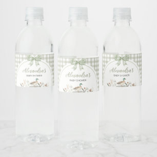 Gingham Sage Grönt Mallard Anka Baby Shower Vattenflaskor Etikett