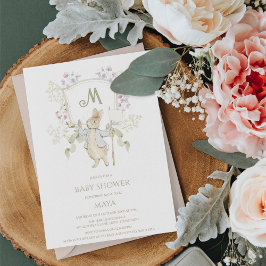 Gingham Sage Peter, Rabbit Monogram Baby Shower Inbjudningar
