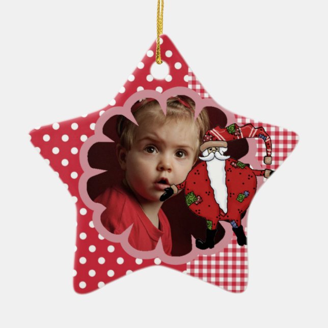 Gingham Santa Anpassningsbar Photo Ornament (Framsidan)