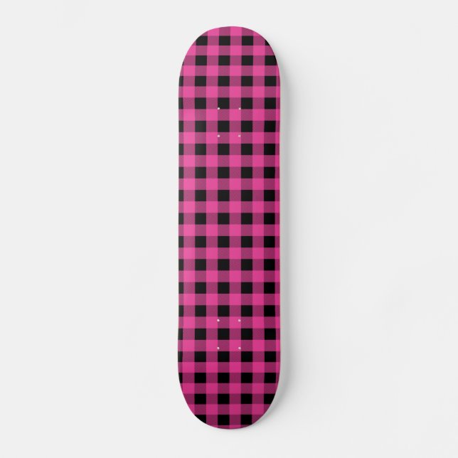 Gingham Shock rosa och Black Mini Skateboard Bräda 18,5 Cm (Framsida)