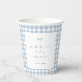 Gingham Simple Bow Dusty Blue Boys Baby Shower
