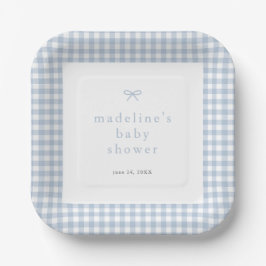 Gingham Simple Bow Dusty Blue Boys Baby Shower