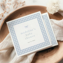 Gingham Simple Bow Dusty Blue Boys Baby Shower Pappersservett