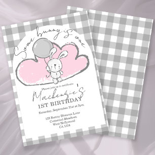 Gingham Some Bunny Fyller Ett Födelsedagsuppdrag Inbjudningar