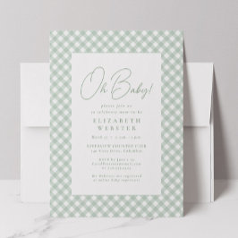 Gingham söt neutral grön baby shower inbjudningar