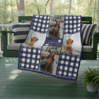 Gingham Squiggle Pet Four Photo Grid Fleecefilt