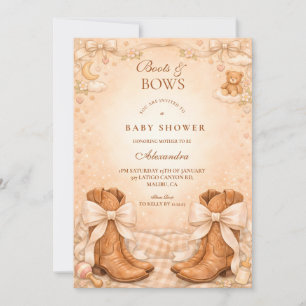 Gingham-stövlar och slingor Baby Shower Inbjudningar