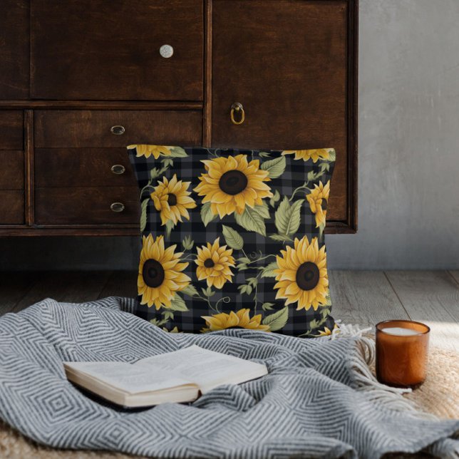 Gingham Sunblommor Mönster Kudde (Skapare uppladdad)