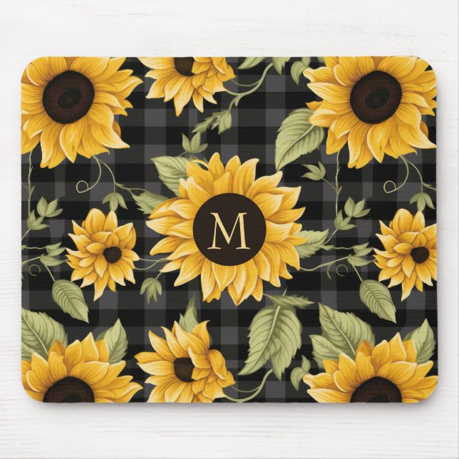 Gingham Sunblommor Mönster Musmatta (Framsidan)