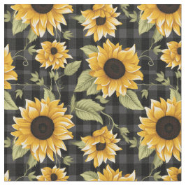 Gingham Sunblommor Mönster Tyg
