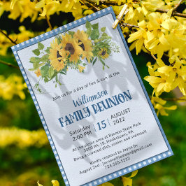 Gingham Sunblommor Rustic Family Reunion Inbjudningar