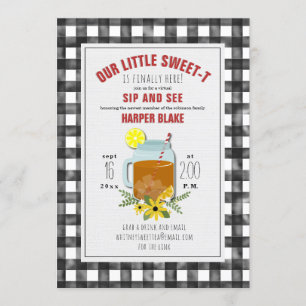 Gingham Sweet Tea Blommig Baby Virtuell Smak & Se Inbjudningar