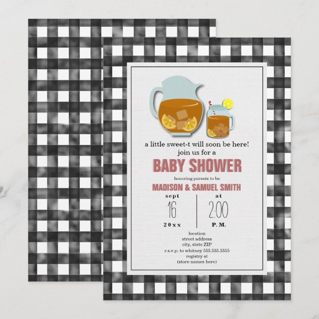 Gingham Sweet Tea Citroner Neutral Baby Shower Inbjudningar (Fram/baksida)