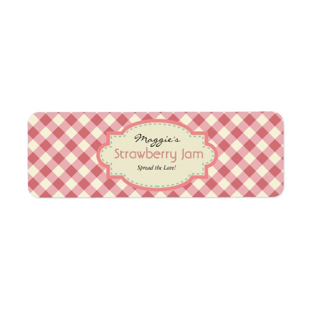Gingham Sylt Burk-etiketter, anpassa Returadress Etikett (Framsidan)