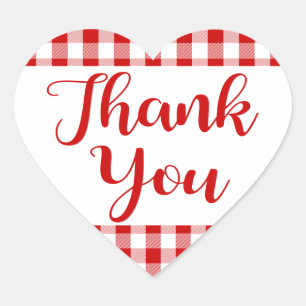 Gingham Tack Red and White Check Play Heart Hjärtformat Klistermärke