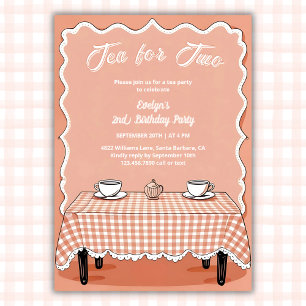 Gingham Tea Party Tea för 2:a födelsedagen Inbjudningar