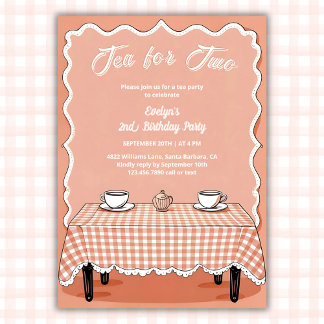 Gingham Tea Party Tea för 2:a födelsedagen Inbjudningar