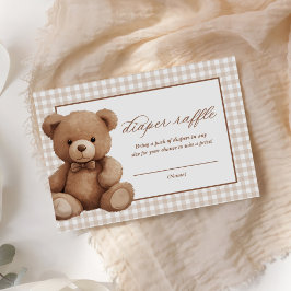 Gingham Teddy Bear Baby Shower Blöja Lotteri Tilläggskort