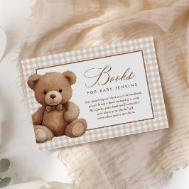Gingham Teddy Bear Baby Shower Bokförfrågan Tilläggskort