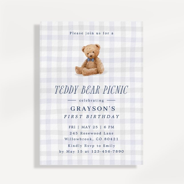 Gingham Teddy Bear Picnic First Birthday  Inbjudningar (Skapare uppladdad)