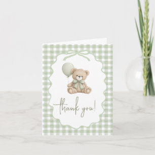 Gingham Teddybjörn Baby Shower Tacksamhetskort Tack Kort