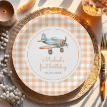 Gingham Time Flies Airplane First Birthday