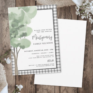 Gingham Trä Familjeåterträff Inbjudningar