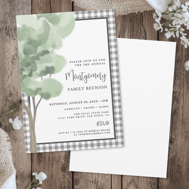 Gingham Trä Familjeåterträff Inbjudningar (Gingham Tree Family Reunion Invitation )