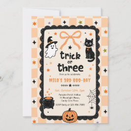 Gingham Trick Or Three Halloween Födelsedagsfest Inbjudningar
