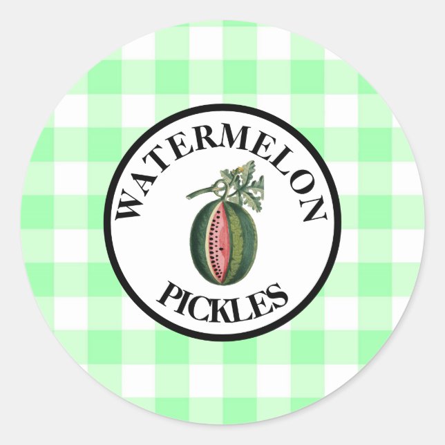 Gingham-vattenmelonpickles Runt Klistermärke (Framsida)
