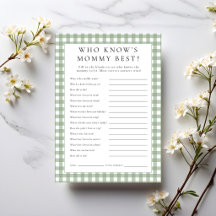 Gingham Vem Känner Mamma Bäst Baby Shower Spelkort