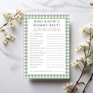 Gingham Vem Känner Mamma Bäst Baby Shower Spelkort Inbjudningar