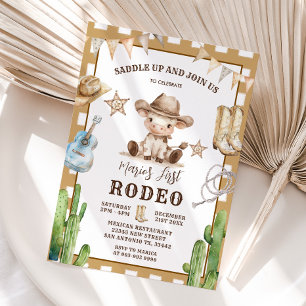 Gingham Vilda western My First Rodeo Cowboy Birthd Inbjudningar