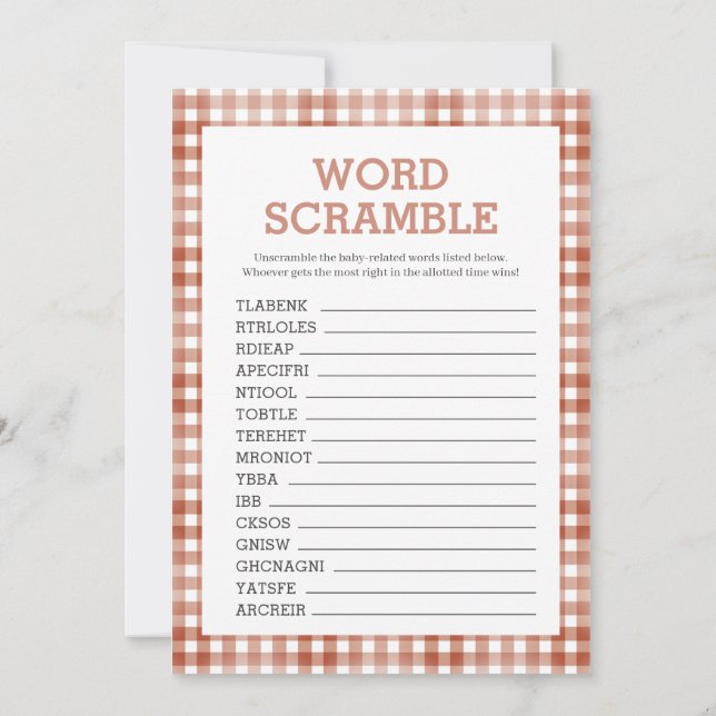 Gingham Watercolor Baby Shower Game Card Inbjudningar (Baksida)