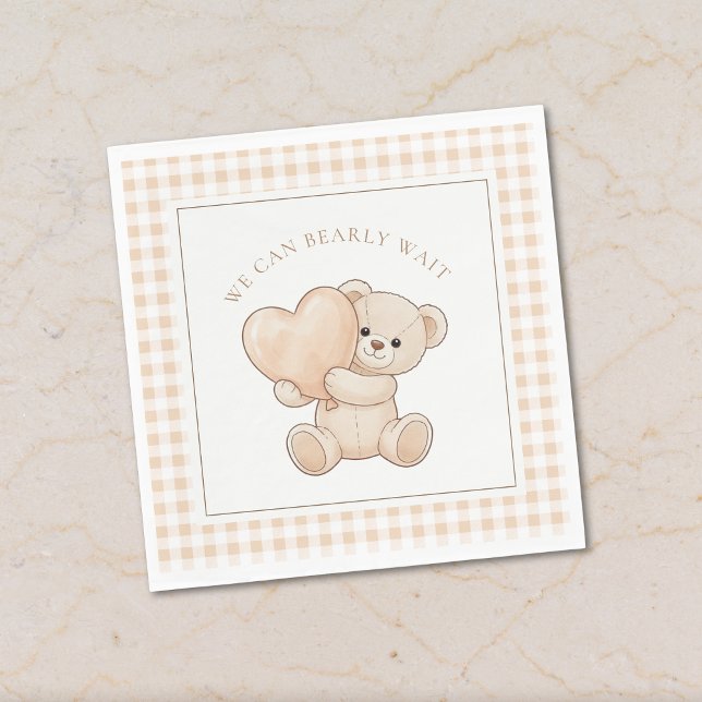 Gingham We Can Bearly Wait Baby Shower Napkins Pappersservett (Skapare uppladdad)