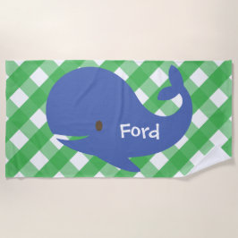 Gingham Whale Personlig Beach Towel