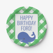 Gingham Whale Personlig Party Tallrikar