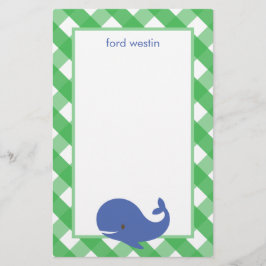 Gingham Whale Personlig Stationery