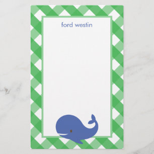 Gingham Whale Personlig Stationery