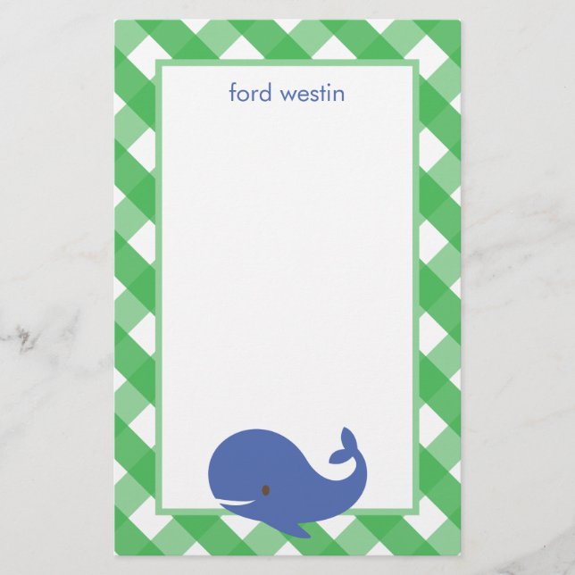 Gingham Whale Personlig Stationery (Framsida)