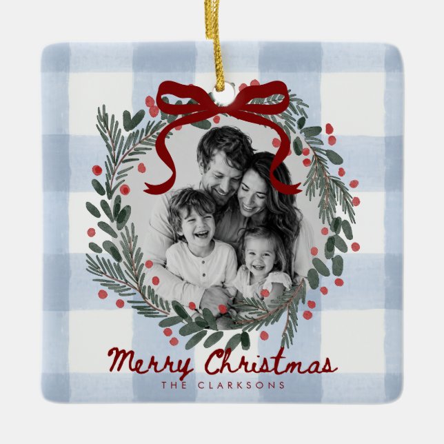 Gingham Whimsical Krans Foto Jul Ornament (Framsida)