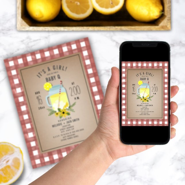 Gingham Wildblomlemonade Baby Q Baby Shower Inbjudningar (Skapare uppladdad)