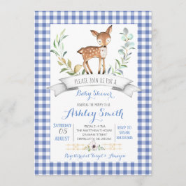 Gingham Woodland hjort babyduschinbjudan Inbjudningar