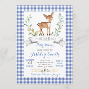 Gingham Woodland hjort babyduschinbjudan Inbjudningar